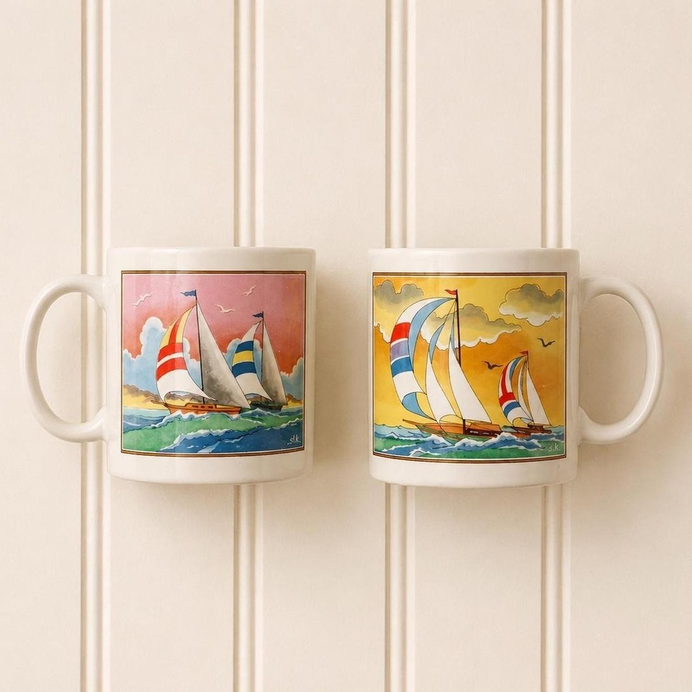 Pair of Vintage Sail Boat Mugs